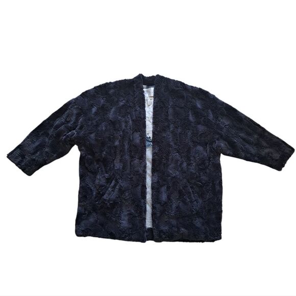 Tiny Edition For Anthropologie Faux Fur Open Front Jacket Medium Navy - Picture 7 of 17